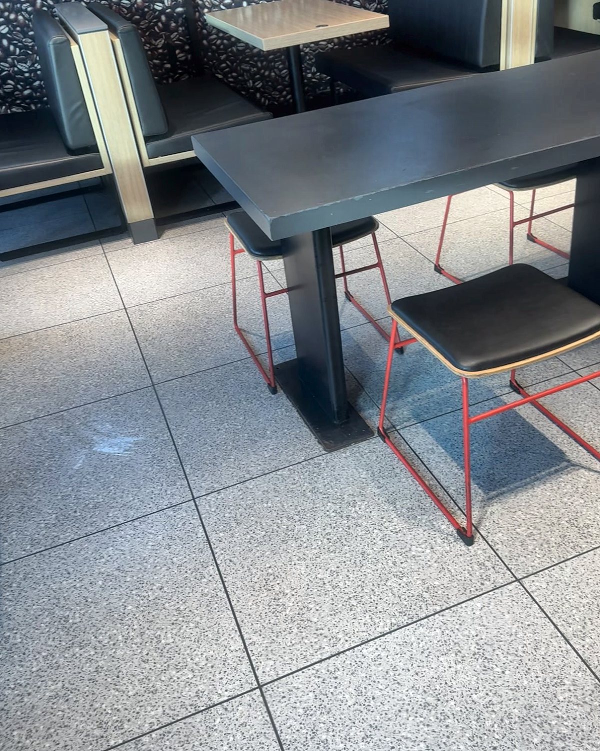 Restaurant dining room with clean, freshly mopped floors